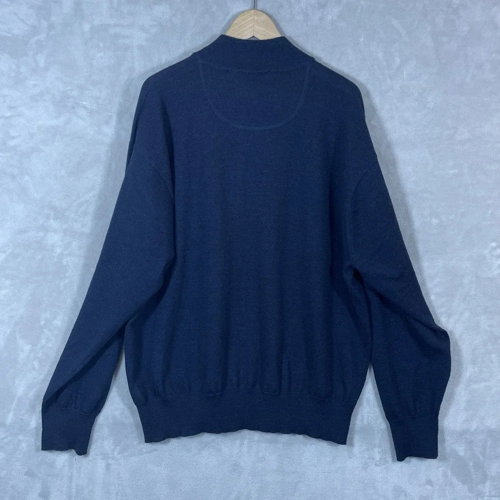 Orvis Men's XXL Navy Blue Merino Wool 1/4 Zip Mock Neck Sweater Knit